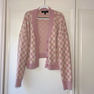 WITTY FOX pink and Creme checkered pattern cardigan